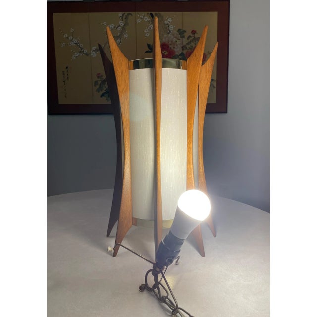 Mid-Century Modern Teak & Brass Swag Pendant Lamp in the Style of Adrian Pearsall For Sale - Image 12 of 13