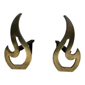 Flame Brass Andirons - A Pair