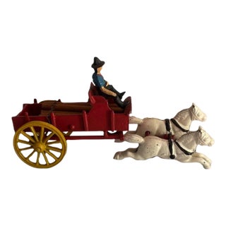 Early 20th Century Cast Iron Amish Farmer Horses and Wagon Child's Toy or Figurine For Sale