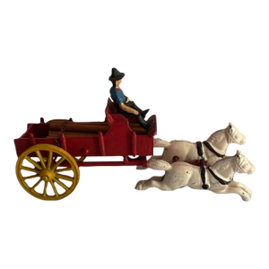 Early 20th Century Cast Iron Amish Farmer Horses and Wagon Child's Toy or Figurine