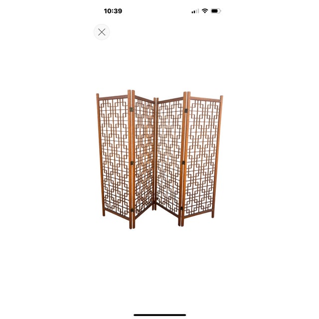 Mid 20th Century Teak Four Panel Room Divider Screen For Sale - Image 13 of 13