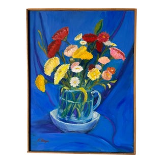 1995 Vintage Fran Mayer Still Life Oil on Canvas Painting, Framed For Sale
