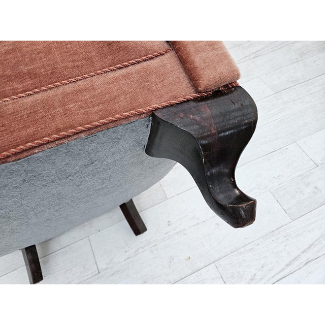 Vintage Danish Lounge Chair in Salmon Pink Furniture Velour and Ash Wood, 1950s For Sale - Image 14 of 17