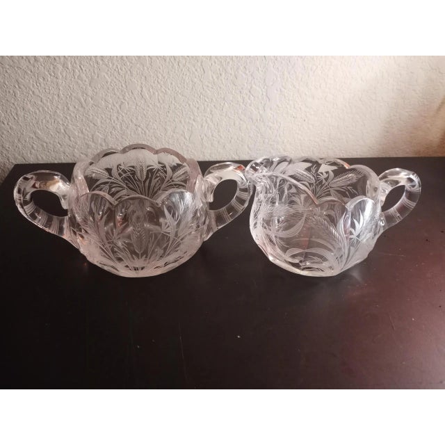 Vintage Etched Clear Glass Creamer & Sugar Set- 2 Pieces For Sale In Dallas - Image 6 of 6