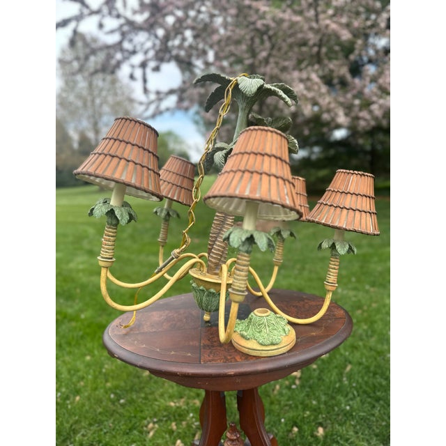 Hollywood Regency 1980s Regency Style 6 Light Palm Tree Chandelier For Sale - Image 3 of 9