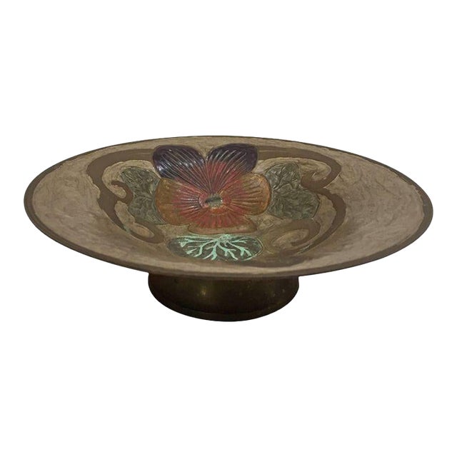 Art Nouveau A. Delbaux Brass Enameled Bowl, Made in France For Sale