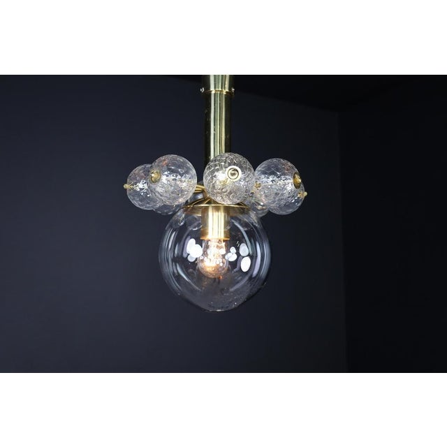 Metal Mid-20th Century Chandelier with Brass Fixture and Hand-Blown Glass Globes, 1960s For Sale - Image 7 of 11