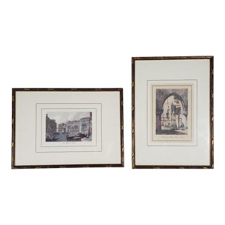 Pair of Framed Color Engraving Art Prints of Venice - La Foscari & S. Marco Palazzo Ducale For Sale