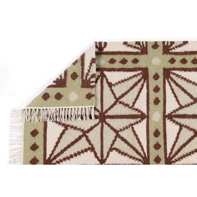 Part & Parcel Goods Wool Star Rug, 2’6” x 12', Celadon, Chocolate, Sage and Eggshell For Sale - Image 4 of 5