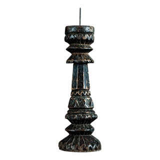 Antique Carved Wooden Candlestick with Gilt and Painted Decoration, 1900 For Sale