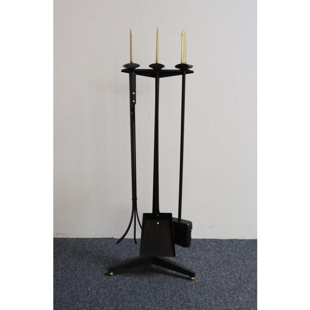 Mid-Century Modern Mid-Century Modern Polished Brass and Iron Fireplace Tool Set by Donald Deskey For Sale - Image 3 of 18