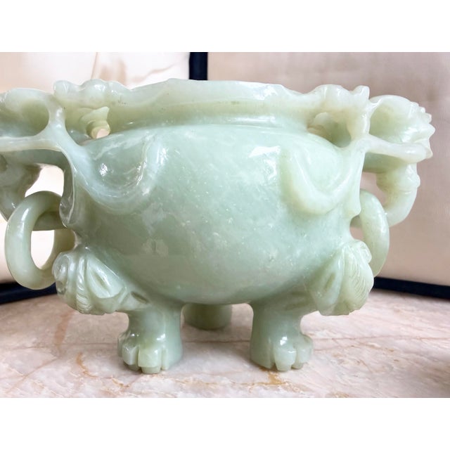 Antique Chinese Qing Dynasty Celadon Jade Incense Burner With Stand & Case 1910 For Sale In Los Angeles - Image 6 of 12