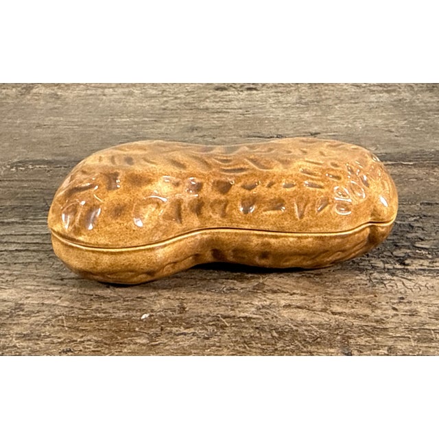 American Oversized Vintage Ceramic Peanut Shaped Lidded Trinket Box For Sale - Image 3 of 6