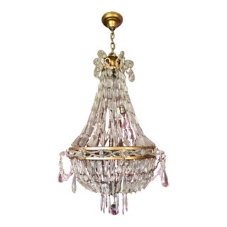 Antique Late 19th Century French Empire Brass and Crystal Chandelier For Sale