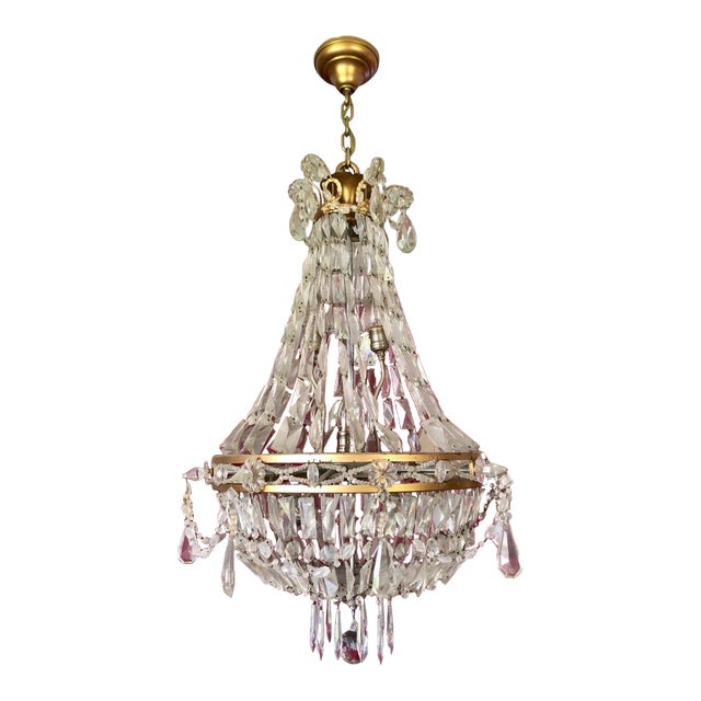 Antique Late 19th Century French Empire Brass and Crystal Chandelier For Sale