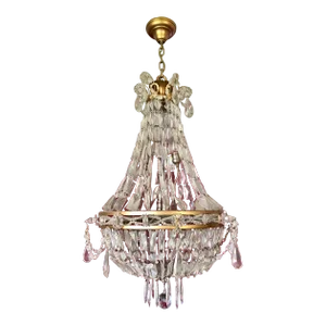 Antique Late 19th Century French Empire Brass and Crystal Chandelier