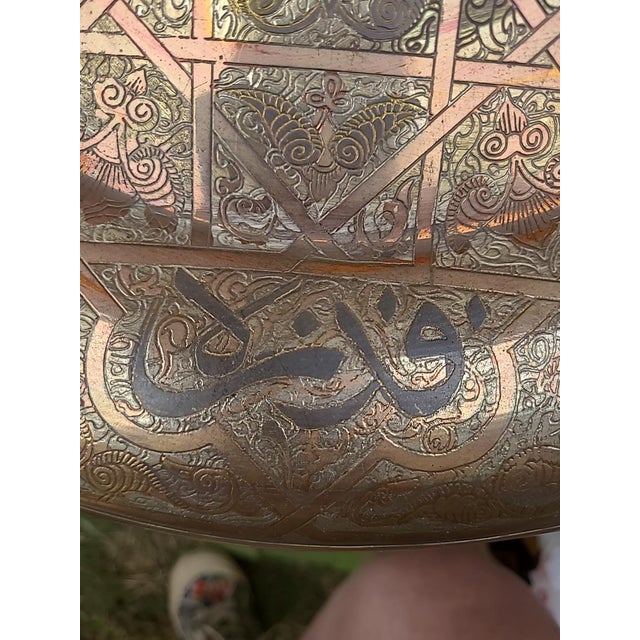 Antique Syrian Damascus Ware Brass Copper Inlaid Mamluk Revival Tray For Sale - Image 9 of 14
