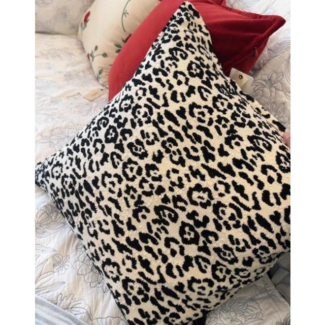 2020s One Black and White Leopard Print Feather Velvet Pillow, 21 Inches Square For Sale - Image 5 of 6
