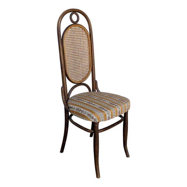 Vintage Bentwood Chair in Fabric and Cane Backrest, Yugoslavia, 1970s For Sale