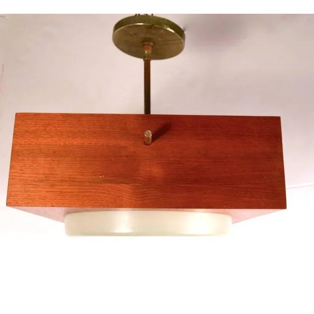 Mid-Century Modern Minimalist Chandelier in Wood, Brass and Glass For Sale - Image 3 of 11