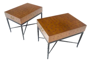 Pair of Kittinger Faux Bamboo Tapered Horn Shape Legs One Drawer End Tables MINT