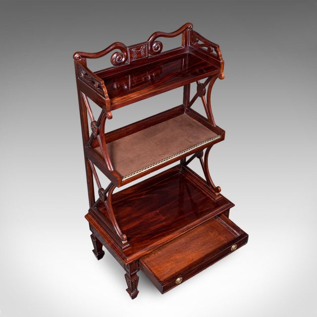 Wood Vintage Waterfall Bookcase, English, Whatnot, Book Shelf Stand, Regency Revival For Sale - Image 7 of 12