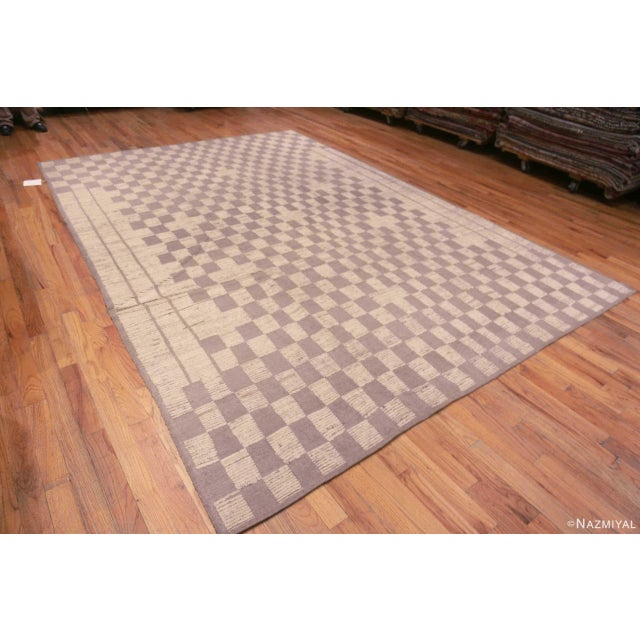 Charming Neutral Cream Grey Tribal Checkboard Design Modern Area Rug, Country of origin: Central Asia, Circa date: Modern...