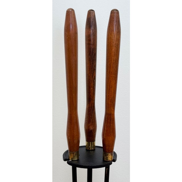 Vintage MCM Teak and Iron Fireplace Tools and Stand For Sale - Image 4 of 9
