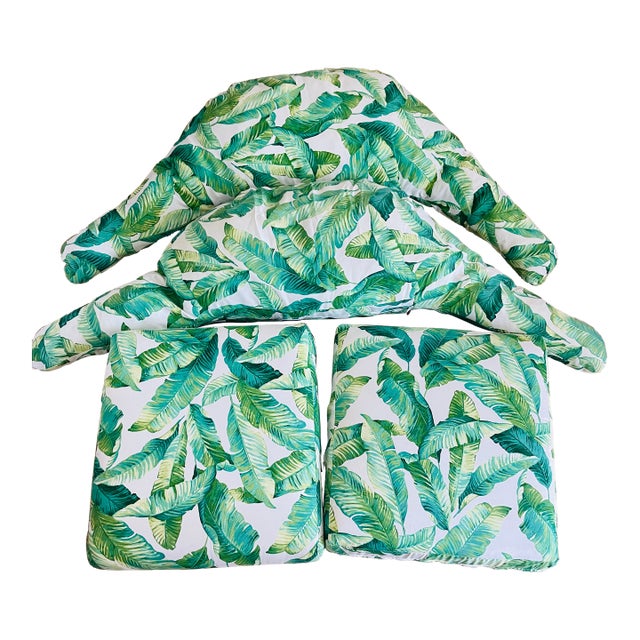Custom Made Armchair Cushions With Pillows Tropical Banana Leaves For Sale