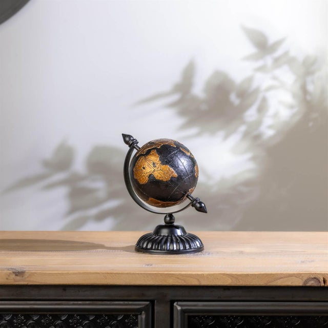 Add a bold, worldly statement to your decor with this globe accent, featuring a striking black finish with rich gold-toned...