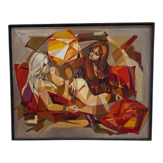 Vintage French Cubist Abstract Painting Signed Pradier – Framed For Sale