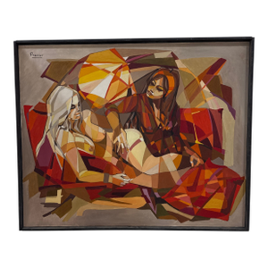 Vintage French Cubist Abstract Painting Signed Pradier – Framed