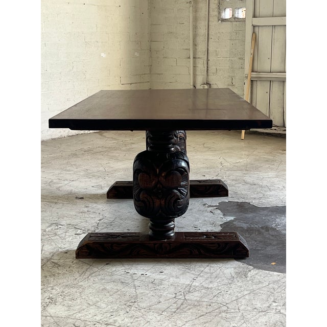 Vintage Mexican Hand Carved Large Dining Table For Sale - Image 4 of 6