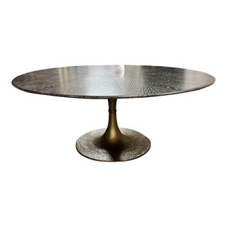 Ralph Lauren Rubbed Black Oak 72” Round Dining Table W/Brass Base For Sale