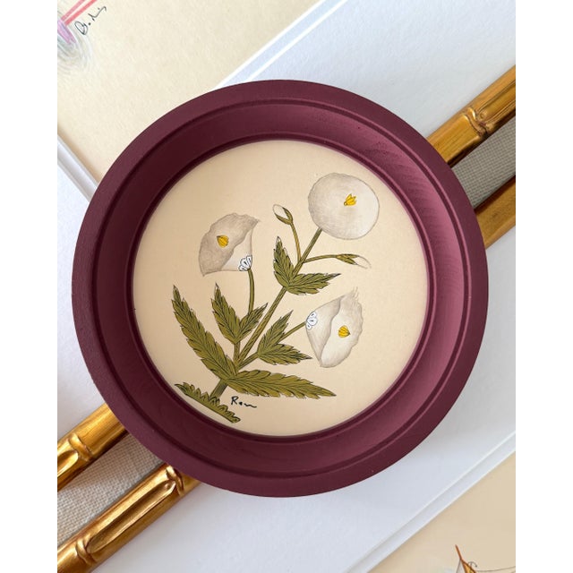 Contemporary Original Hand-Painted White Floral Motif Paining, Framed For Sale - Image 3 of 3