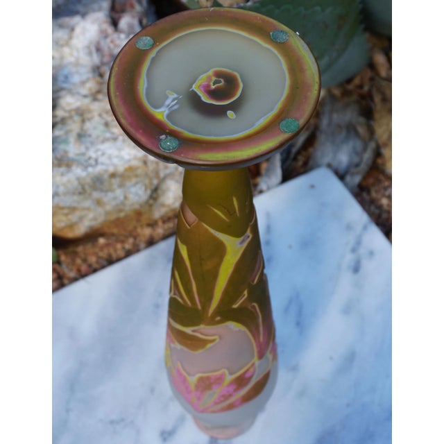 Glass Emile Galle Tall Cameo Art Nouveau Vase 1904 For Sale - Image 7 of 8