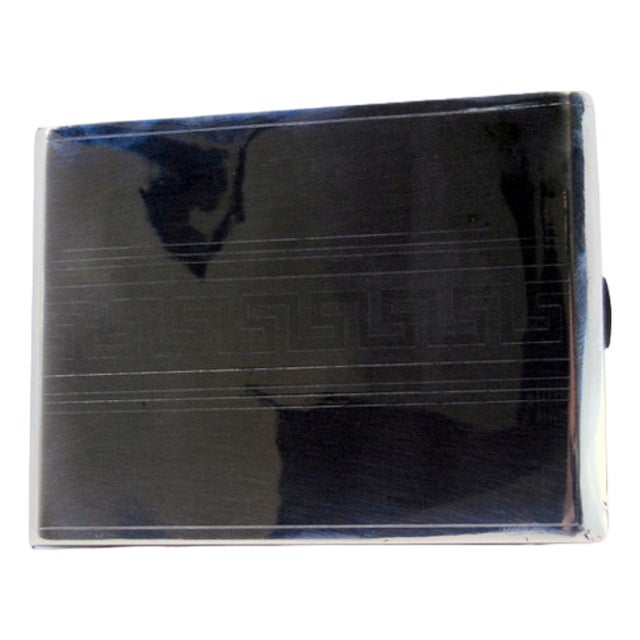Plain Silver Cigarette Case with Engraved Bands For Sale