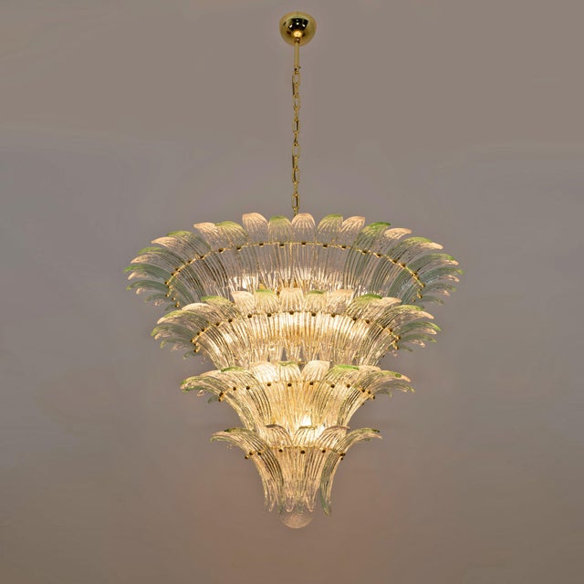 Mid-Century Italian Modern Murano Glass and Brass Palmette Chandelier from Barovier & Toso, 1980s For Sale - Image 4 of 10