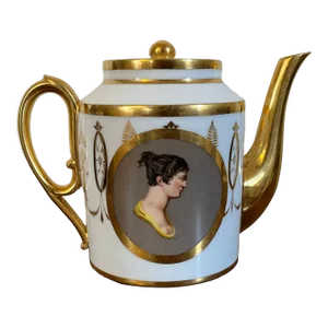 Antique Early 19th Century French Empire Paris Porcelain Coffee Pot or Teapot With Classical Portraits