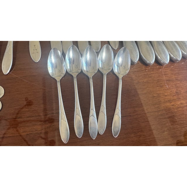Vintage Silverplate Lady Hamilton Silver Flatware Set, Art Deco, C1932 Oneida Rare - 44 pcs For Sale - Image 11 of 13