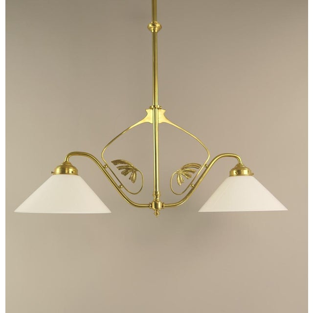 Viennese Art Nouveau Pendant Lamp with Opal Shades, 1920s For Sale - Image 3 of 11