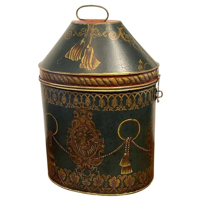 Antique English Regency Style Lion Motif Oval Tole Box | Chairish