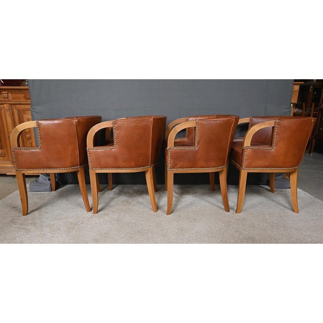 Wood Vintage Art Deco Chairs in Walnut and Leather, 1940, Set of 4 For Sale - Image 7 of 18