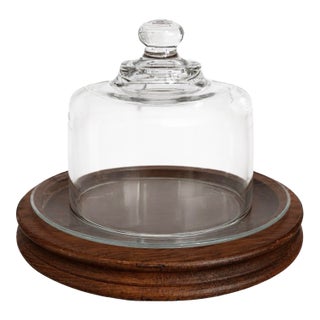 1970s French-Engraved Glass Cloche on Turned Wood Base For Sale