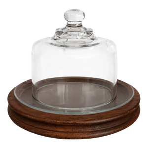 1970s French-Engraved Glass Cloche on Turned Wood Base