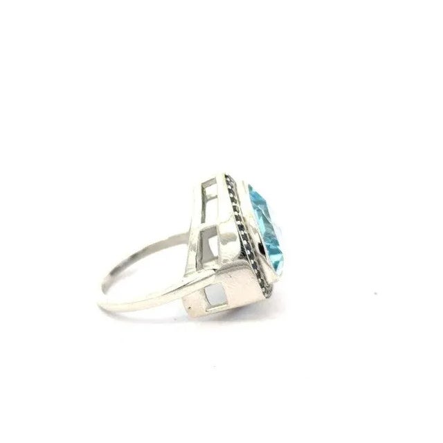 Bohemian Topaz & Sapphire Trillion Cut Cocktail Ring Size 7 For Sale - Image 4 of 11