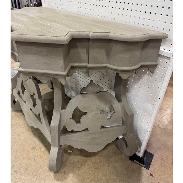 Shabby Chic Boho Chic Painted Decorator Carved Console Table For Sale - Image 3 of 12