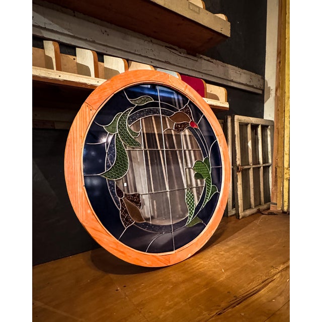 Contemporary Large Round Stained Glass Window For Sale - Image 3 of 15