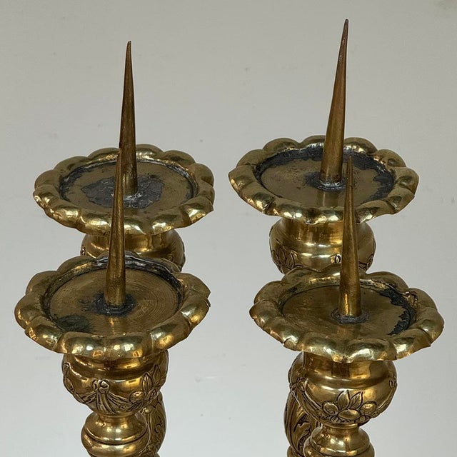 Set of Four Late 17th Century French Renaissance Brass Altar Candlesticks For Sale - Image 16 of 18