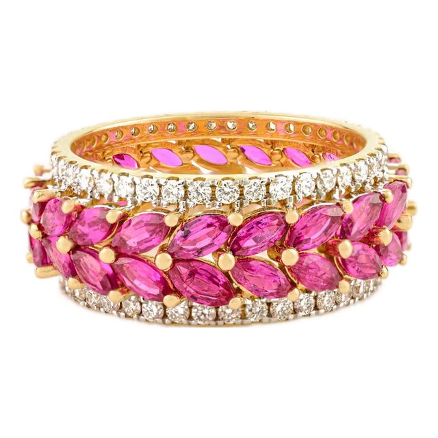 Revival Chunky Ruby and Diamond Statement Ring in 14k Gold Size 6.5 For Sale